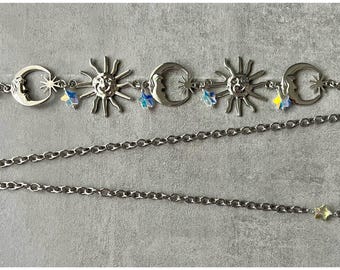 Crescent Moon Waist Chain Belt: Crystal Stars, Celestial 