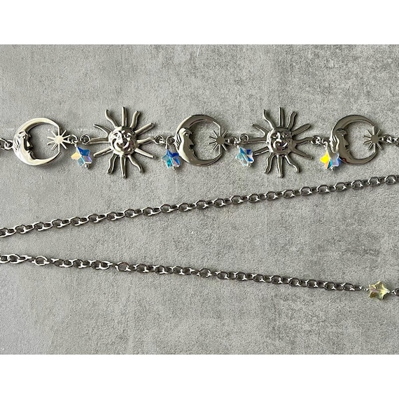 Metal Crescent Moon Waist Chain Belt With Crystal Stars