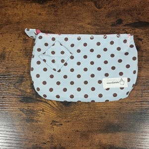 Porte-monnaie, portefeuille, porte-cartes, fait main, pois, bleu, fuchsia, marron, 20x14cm