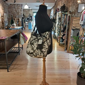 Shopper bag, duffel bag, handmade, black, tie dye, three handles, 47x43cm