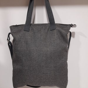 handmade bag, black and white, three-handle tote, zipper closure image 7