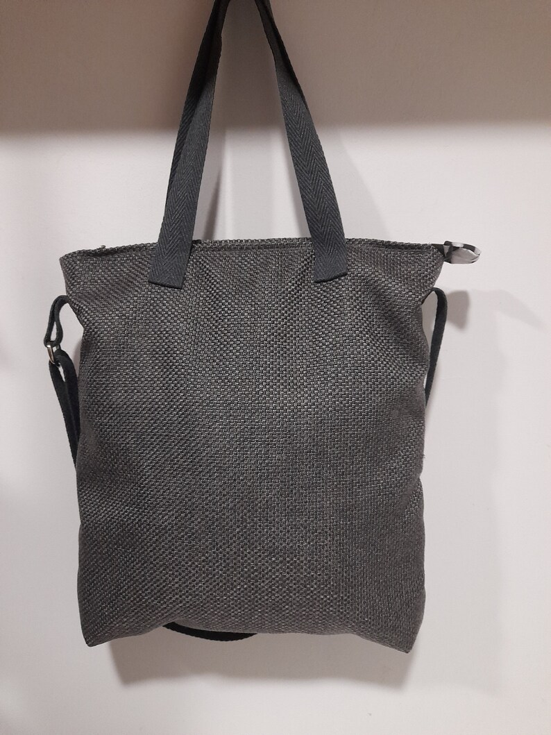 handmade bag, black and white, three-handle tote, zipper closure image 7