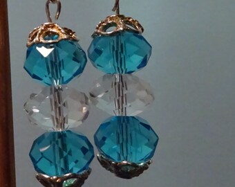 Blue Austrian Crystal Beaded Earrings (E56)