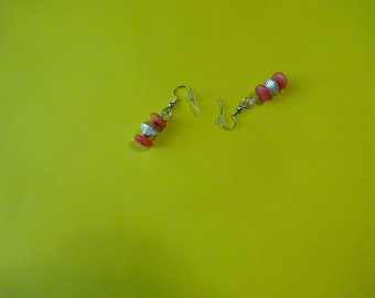 Orange and Silver Drop Earrings (E110)