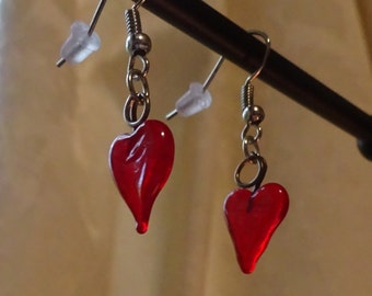Handmade Red Glass Hearts (E99)