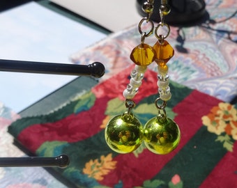 Yellow Christmas Ornament Earrings (E149)