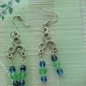 Decorated Green and Blue Beaded Earrings (E 123)