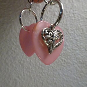 Pink Shell Hearts with Silver Hearts Earrings (E18)