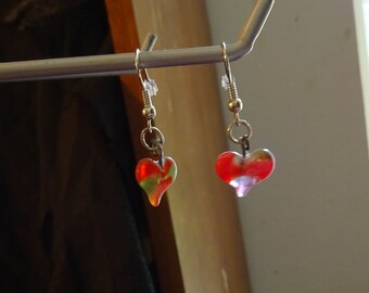 Red and Green Glass Heart Earrings (E45)