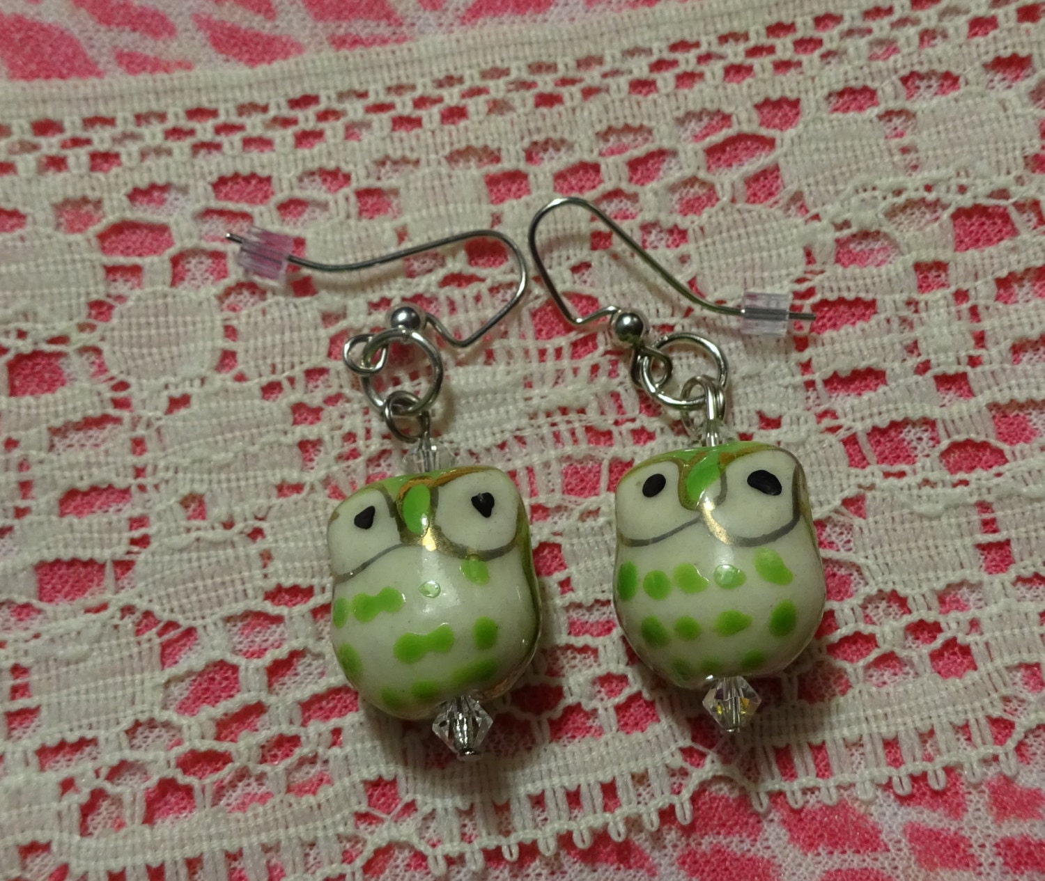 Light Green Ceramic Owl Earrings (E68)