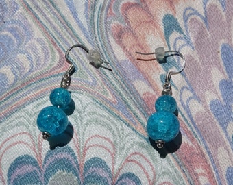 Crackle Blue Glass Beaded Earrings (E138)