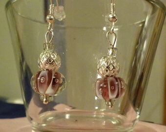 Purple, White and Clear glass Beaded Earrings (E80)