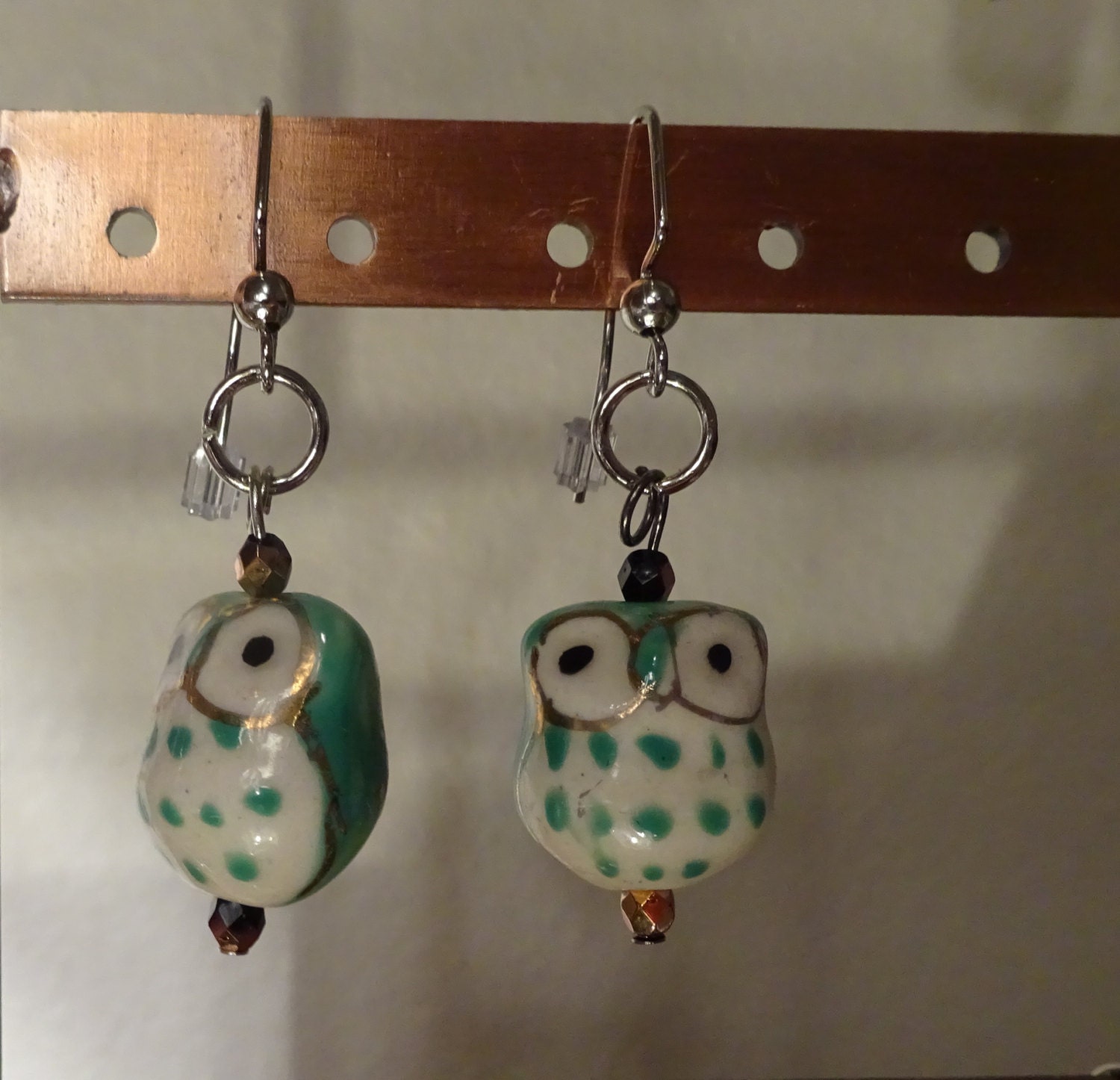Green Ceramic Owl Earrings (E66)