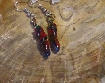 Blue and Red Twisted Handmade Dragon's Teeth (E103)