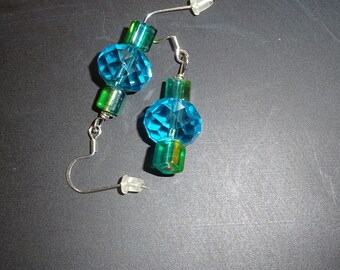 Blue Austrian Crystal with Green Glass Square Beads (E20)