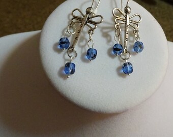 Dragonfly with Blue Beads Earrings (E19)