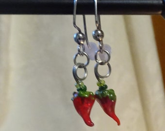 Handmade Glass Chili Pepper Earrings (E95)