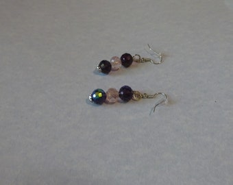 Multi-faceted Purple-Green Cut Glass Beaded Earrings (E96)
