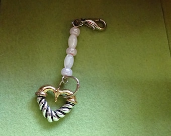 Silver and Gold Heart with Pink and Shell Beads (C4)