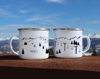 Ski Lift Campfire Tassen, Ski Geschenke Becher, Paare Tasse, Jahrestag Tasse, Inspirational Verlobung Tasse Welt Reisende Geschenk Colorado
