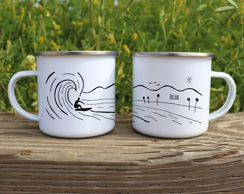 Surf decor Cool mugs, Custom enamel mug, Beach lover gift, Best friend mug Unique Rustic coffee mug Summer Camping gear Outdoors image 5