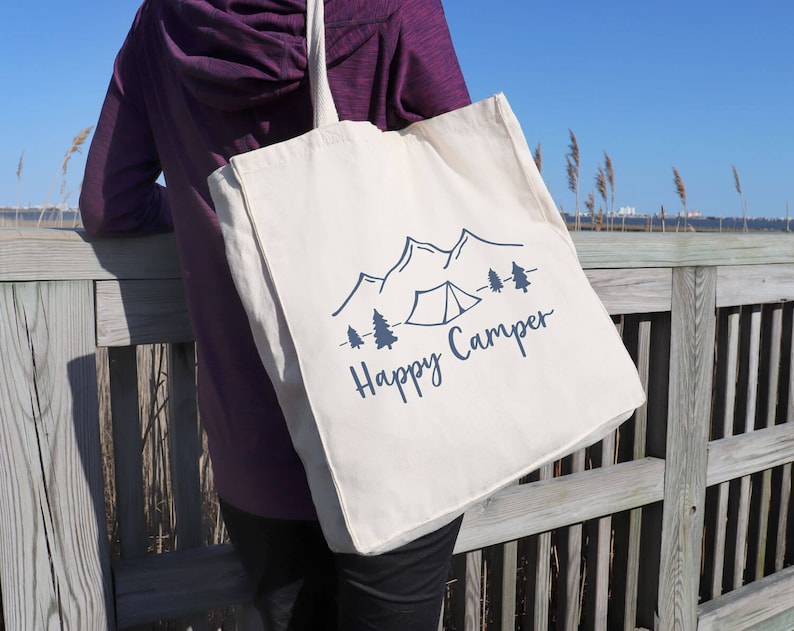 Camping Gifts Camper Decor Canvas Shoulder Bag Small Canvas Tote Adventure Awaits Messenger Bag for Women Happy Camper Tote ~ Camping Gear