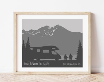 Custom Camper Sign: RV Gift, Couple Camping Gift, Travel Trailer Decor, Mountain Couple Gift, Adventure Continues, 25th Year Anniversary