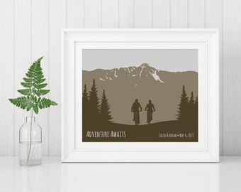 Mountain Wedding Art Print ~ Adventure Wedding Gift ~ Mountain Bike Art ~ Mountain Couple Gift ~ Bike Anniversary Gift ~ Personalized Couple