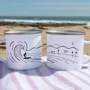 Surf decor Cool mugs, Custom enamel mug, Beach lover gift, Best friend mug Unique Rustic coffee mug Summer Camping gear Outdoors image 4