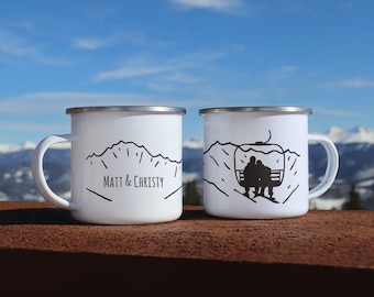 Personalized Ski gifts, Campfire mug, Mountain wedding mug Camping accessories, Unique New couple gift, Engagement gift mug gear