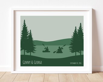 Couple Kayaking Art Print – Paddling Adventure Poster for Outdoorsy Couple, Watersports Wall Art, Adventure Continues Anniversary Gift