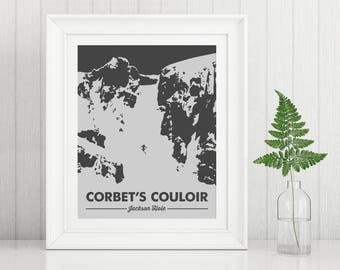 Jackson Hole Art Print, Corbet's Couloir, Gifts for Skiers, Wyoming Art, Skier Gift, WY Art Print, Jackson Hole Poster, Ski Gifts