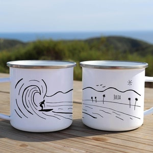 Surf decor Cool mugs, Custom enamel mug, Beach lover gift, Best friend mug Unique Rustic coffee mug Summer Camping gear Outdoors image 2