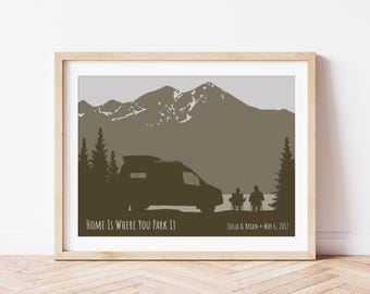 Vanlife Couple Art Print: Unique Campervan Decor, Personalized Camping Adventure Artwork, Glamping Decor, Our Adventure Continues, RV Gift
