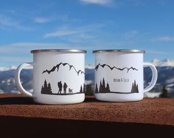 Ten Year Anniversary Mugs: Hiking Engagement, Wedding, or Elopement Gift for Outdoorsy Couple, Camping Lovers Gift