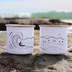 Surf decor Cool mugs, Custom enamel mug, Beach lover gift, Best friend mug Unique Rustic coffee mug Summer Camping gear Outdoors image 1