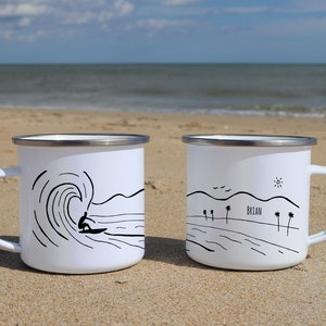 Surf decor Cool mugs, Custom enamel mug, Beach lover gift, Best friend mug Unique Rustic coffee mug Summer Camping gear Outdoors image 3