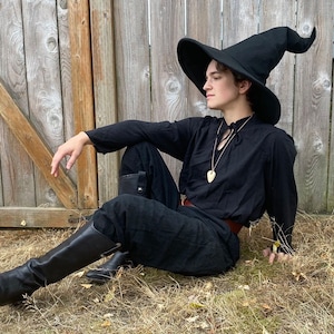 Black Crooked Mage Witch Hat / Wizard Hat / Pointy Hat / Mage, Sorcerer, Warlock / Halloween image 1