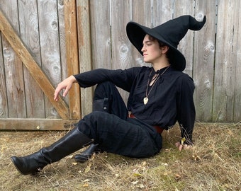 Black "Crooked Mage" Witch Hat / Wizard Hat / Pointy Hat / Mage, Sorcerer, Warlock / Halloween