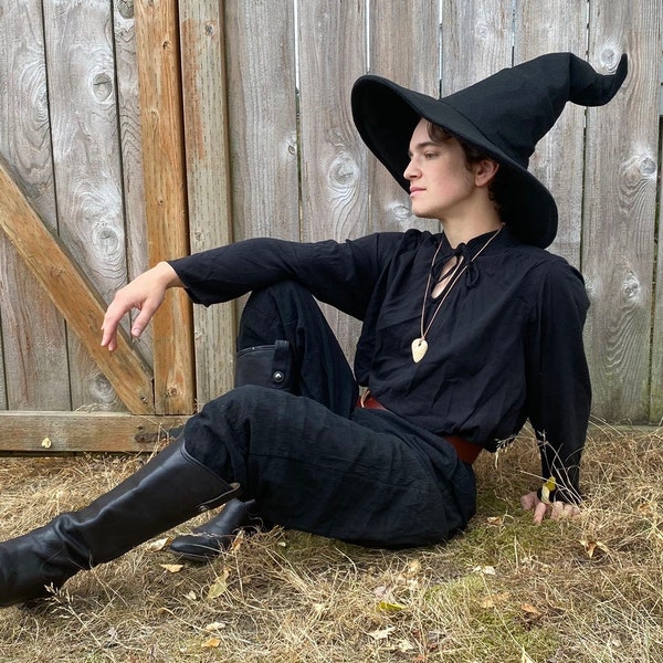 Black "Crooked Mage" Witch Hat / Wizard Hat / Pointy Hat / Mage, Sorcerer, Warlock / Halloween