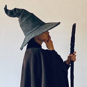 Grey "Crooked Mage" Witch Hat / Wizard Hat / Pointy Hat / Mage, Sorcerer, Warlock / Halloween