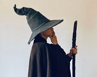 Grey "Crooked Mage" Witch Hat / Wizard Hat / Pointy Hat / Mage, Sorcerer, Warlock / Halloween