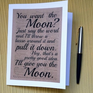 ESAURITO Citazione del film La vita è meravigliosa Biglietto d'auguri fatto a mano "Vuoi la luna?" - San Valentino, fidanzamento, matrimonio, anniversario - Personalizza