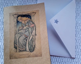 TEMPERANCE Handmade Embossed Card-Queen of Cups-Sagittarius - Tarot Image-Horoscope - Art Nouveau - Blank Greeting Card-Any Occasion-Wedding