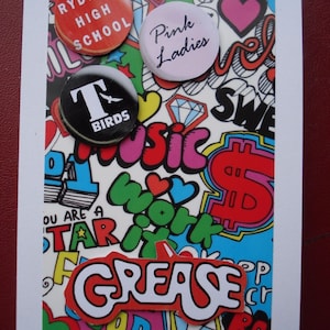 GREASE ϟ The Movie ~ Cartão feito à mão - Qualquer ocasião ~ Rydell High - Pink Ladies - T Birds - Aniversário - Personalize! -
