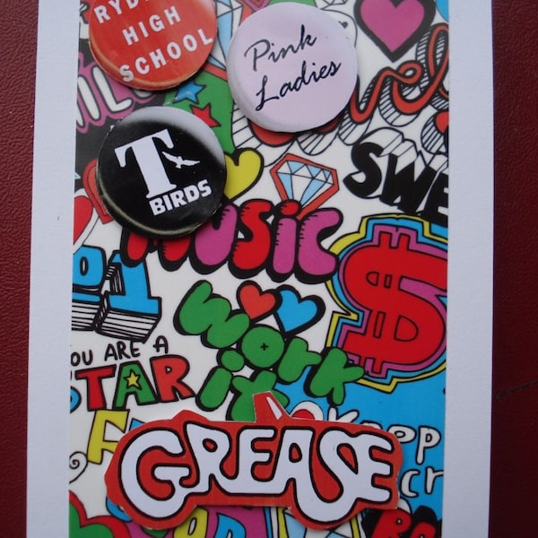 GREASE ϟ The Movie ~ Handmade Card - Any Occasion ~ Rydell High - Pink Ladies - T Birds - Birthday - Personalise It! -