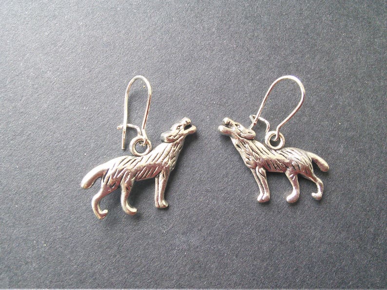 Howling Wolf Handmade Silver Tone Hook Earrings Werewolf Wolf Charm -Mythical WorldGame of Thrones