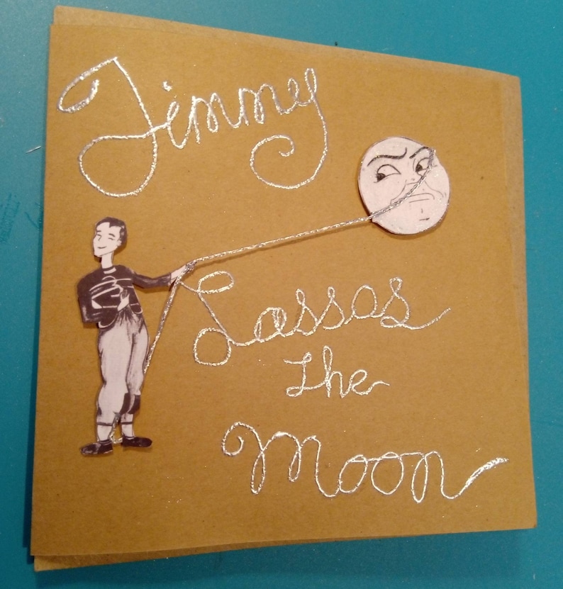 Handmade Card'It's A Wonderful Life' 'GEORGE LASSOS The MOON'Add Your Own Choice of NameAny Occasion-Birthday/Fathers Day/ Personalise image 3