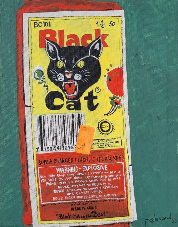 Black Cat Firecrackers Painting - Etsy