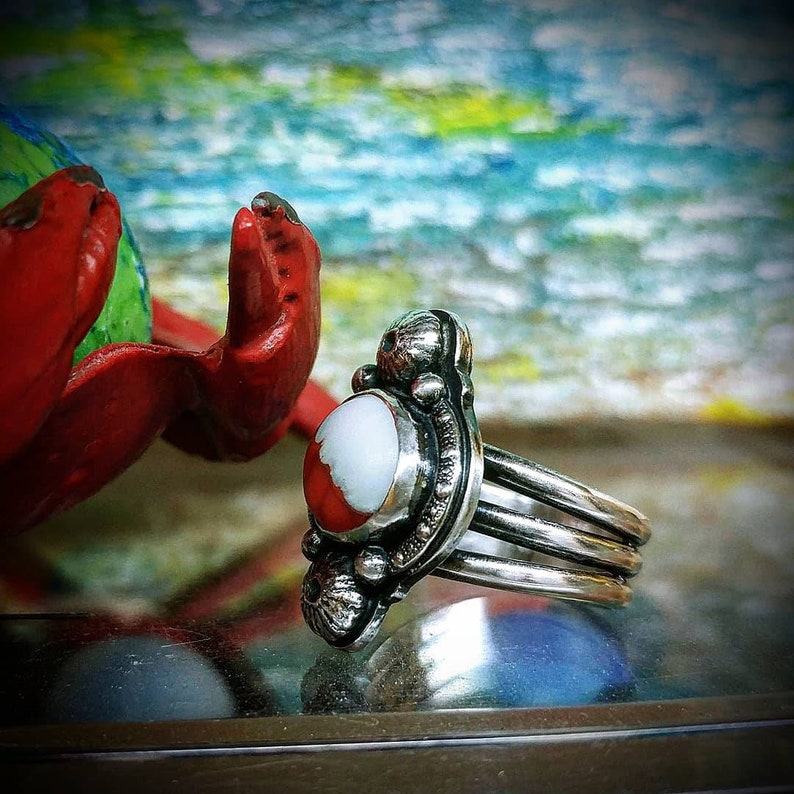 Davenport Orange White Sea Glass Urchin Sterling Silver Statement Ring Size 6.75 6 34